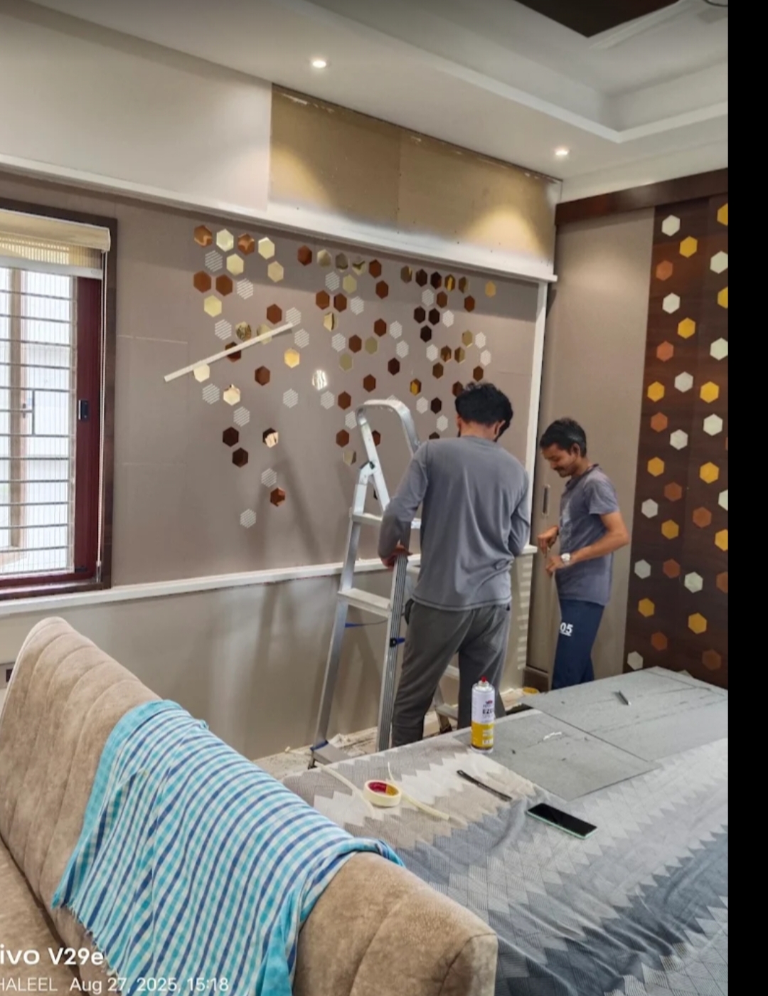 Interior feature wall with decorative hexagon design