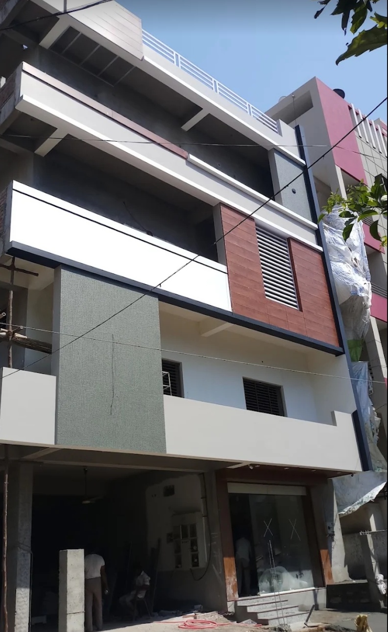 White and pink contemporary house exterior painting project